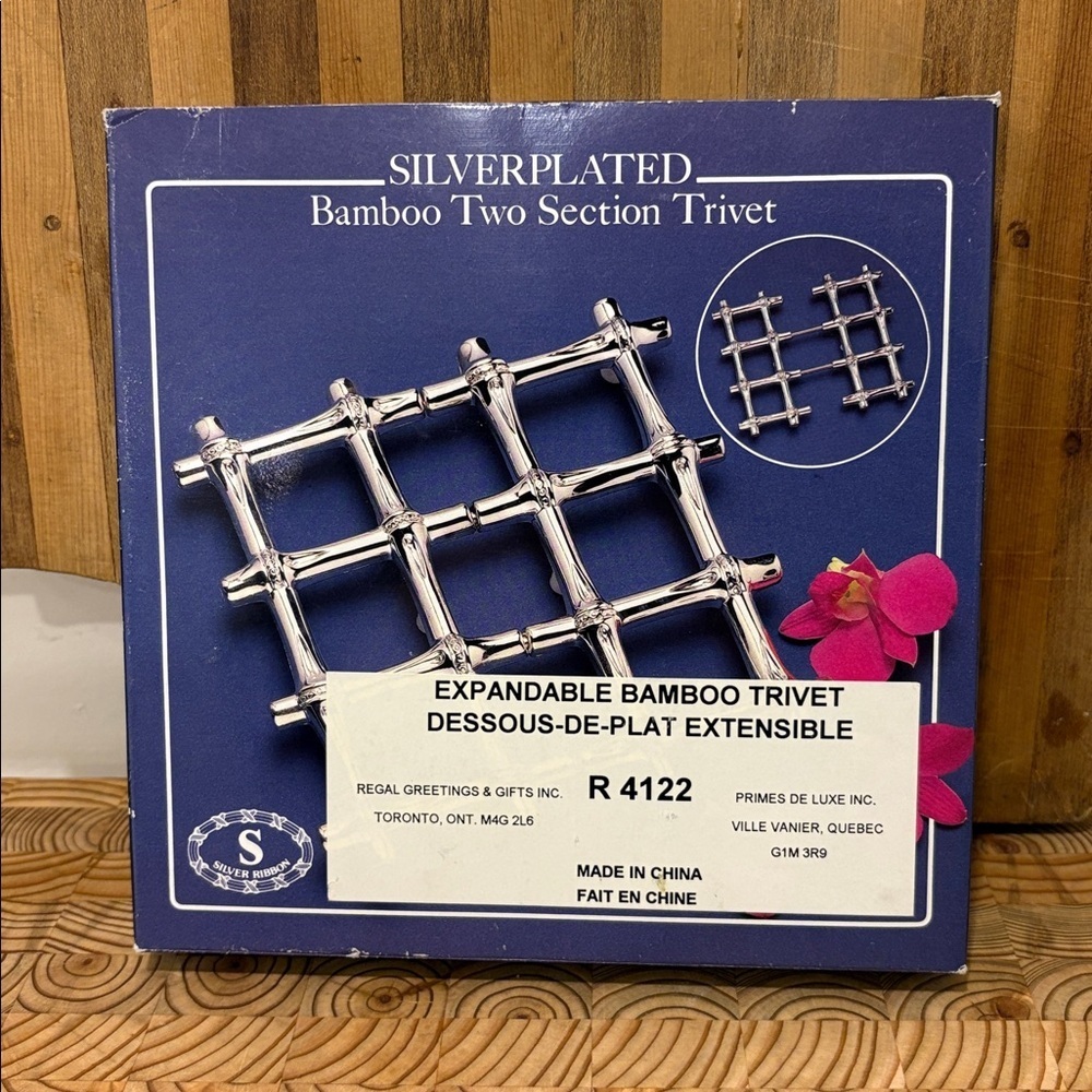 Silver Ribbon SILVER PLATED BAMBOO Style Two Section Trivet Vintage Regal